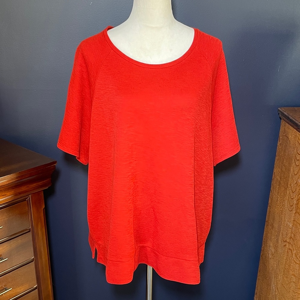 Eileen Fisher Rust Brick Round Neck Short Sleeve Cotton Top Size XL